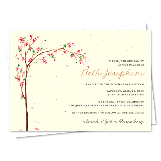 Unique Bat Mitzvah Invitations ~ Cherry Blossoms (seeded)