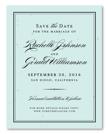 elegant Save the Date Cards on Tiffany blue seeded paper | Forever Eco-Chic