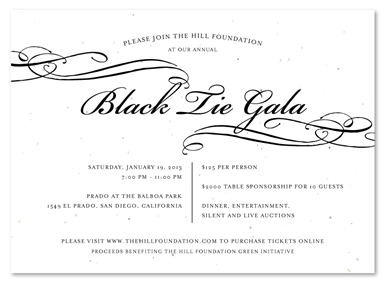 Unique Invitations on plantable paper ~ Black Tie Gala by Green Business Print