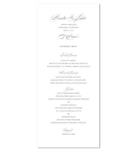 Sophisticated Wedding Menus | Graceful Chic