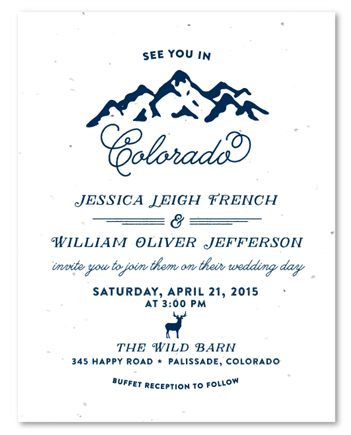 Rockies Mountains Wedding Invitations on White seeded paper