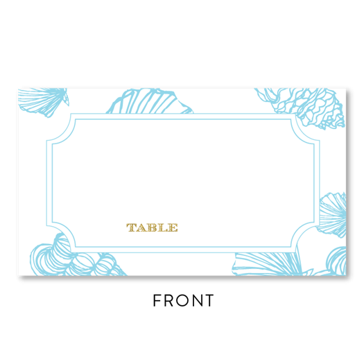 Sea Shell Wedding Place Cards in ocean blue