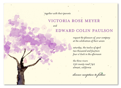 Purple Wedding Invitation on plantable paper ~ Spring Blooms by ForeverFiances Weddings (Watercolor)