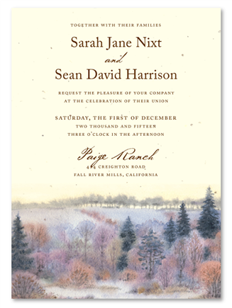 Gorgeous winter meadow wedding Invitation on plantable paper