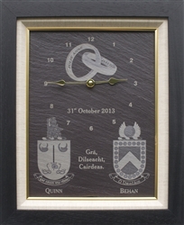 Custom made anniversary wedding clock with family crests