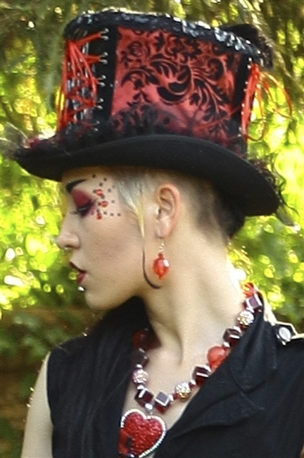 BIG TOP HAT RED DAMASK All Hilary's Vanity Hats are hand made by Hilary shipping can take up to 2 weeks depending of if we have to make a new one or if it is in stock.