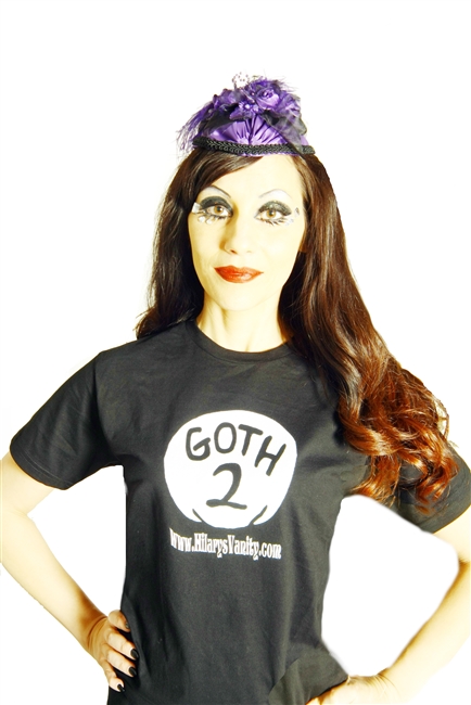 Goth 2 Tee Shirt- 1 Goth 2 Goth green goth blue goth oh what we just wear black LOL. This Black tee shirt has white details. They are standard unisex sizes S-2X.