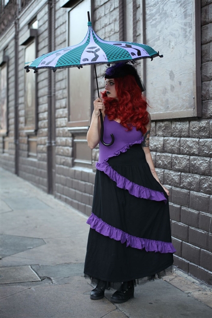The Sammy Dress is done in our super soft Cotton in Black with Purple trim, and has a bit of our high quality tulle on the bottom for the prefect amount of fullness.