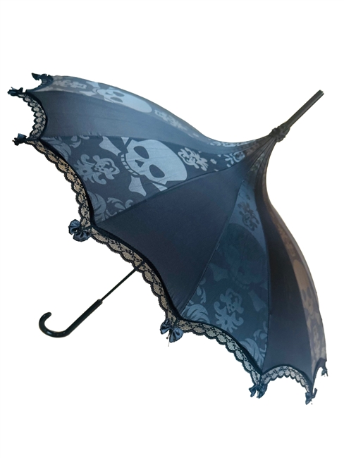 Hilary's Vanity UMBRELLA Big Skull Damask Black/Black