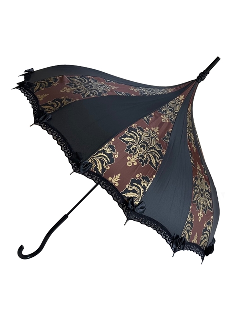 Hilary's Vanity UMBRELLA Brown Black and Gold  Damask