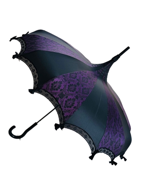 This beautiful  umbrella has a PURPLE SPELLS DAMASK. And features lace and bow details and hook-style handle.