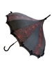 This beautiful umbrella has a Red Spiderweb pattern. And features lace and bow details and hook-style handle.
