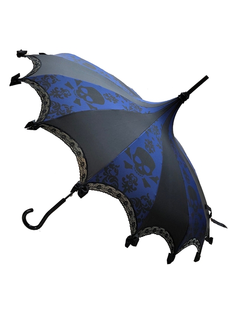 Hilary's Vanity Umbrella Blue Skull Damask