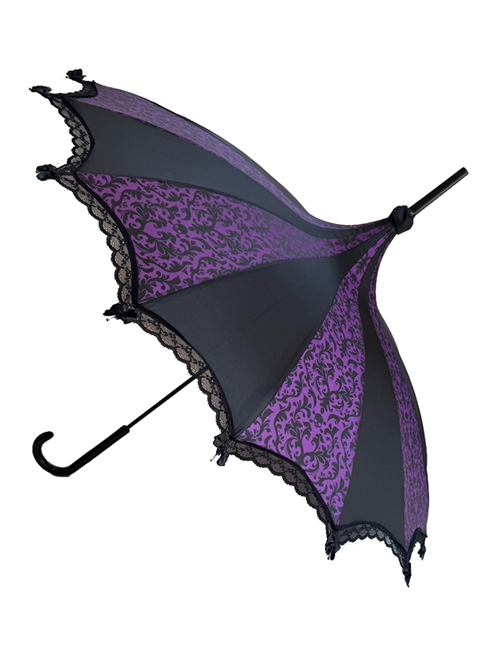 Hilary's Vanity UMBRELLA Small Skull Damask Purple and Black