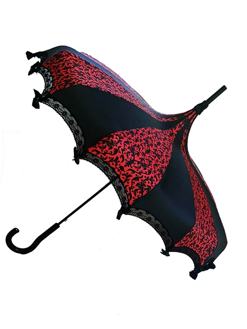 Hilary's Vanity UMBRELLA Small Skull Damask Red and Black