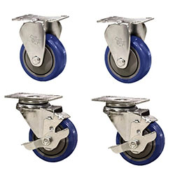 3-1/2" Toolbox Caster set with Blue Polyurethane Tread