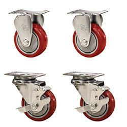 3-1/2" Toolbox Caster set with Red Polyurethane Tread