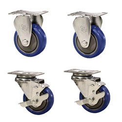 3" caster set with blue polyurethane wheels