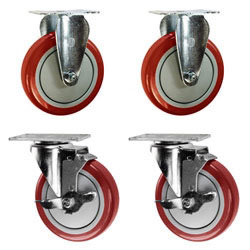 5" caster set with red polyurethane wheels