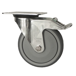 Metric Swivel Caster with Top Plate, Rubber Wheel and Brake