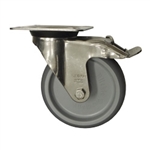 Stainless Steel Metric Swivel Caster with Top Plate, Rubber Wheel and Brake