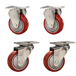 3" caster set with red polyurethane wheels