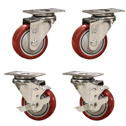 3" caster set with red polyurethane wheels