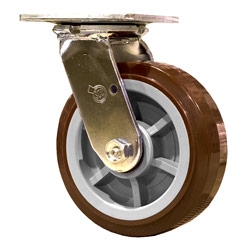 6 Inch Swivel Caster with Polyurethane Tread on Poly Core Wheel and Ball Bearings