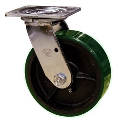 6 Inch Swivel Caster with Green Polyurethane Tread Wheel and Ball Bearings