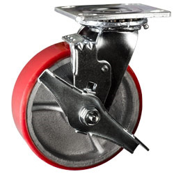 6 Inch Swivel Caster with Polyurethane Tread Wheel - Brake