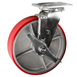 8 Inch Swivel Caster with Polyurethane Tread Wheel - Brake