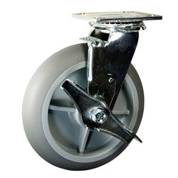 8" Swivel Caster with Brake and Thermoplastic Rubber Tread Wheel