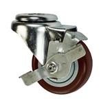 3-1/2" Bolt Hole Swivel Caster with Maroon Polyurethane Tread and Brake