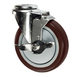 4" Bolt Hole Swivel Caster with Maroon Polyurethane Tread and Brake