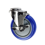 5" Bolt Hole Swivel Caster with Blue Polyurethane Tread and Brake