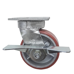 5 Inch Kingpinless Swivel Caster with Polyurethane Tread Wheel - Brake