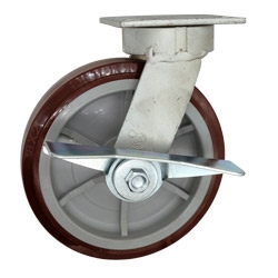 8 Inch Kingpinless Swivel Caster with Polyurethane Tread on Poly Core Wheel and Brake