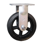 10 Inch Rigid Caster with Rubber Tread on Cast Iron Wheel