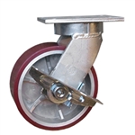 8 Inch Kingpinless Swivel Caster with Polyurethane Tread on Aluminum Wheel and Side Lock Brake