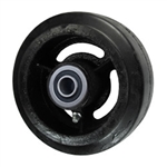 5" x 2" rubber on cast iron wheel with ball bearings