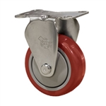 3" Stainless Steel Rigid Caster with Red Polyurethane Tread