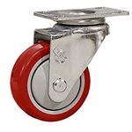 3" Stainless Steel Swivel Caster with Red Polyurethane Tread