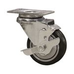 3" Stainless Steel Swivel Caster with Black Polyurethane Tread and top lock brake