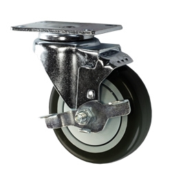 4" Stainless Steel Swivel Caster with Black Polyurethane Tread and top lock brake