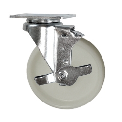 5 Inch Stainless Steel Swivel Caster with White Nylon Wheel and Brake