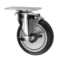 5" Stainless Steel Swivel Caster with Black Polyurethane Tread and top lock brake