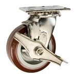 5 Inch Stainless Steel Swivel Caster - Polyurethane Tread on Poly Core Wheel