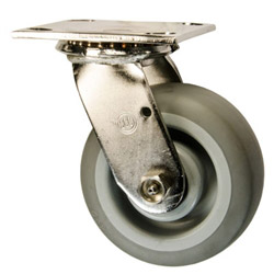 5 Inch Stainless Steel Swivel Caster - Thermoplastic Rubber on Poly Core Wheel