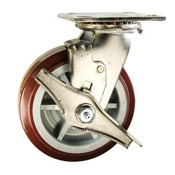 6 Inch Stainless Steel Swivel Caster - Polyurethane Tread on Poly Core Wheel