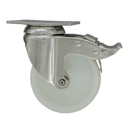 4 Inch Stainless Steel Swivel Caster with White Nylon Wheel and Total Lock